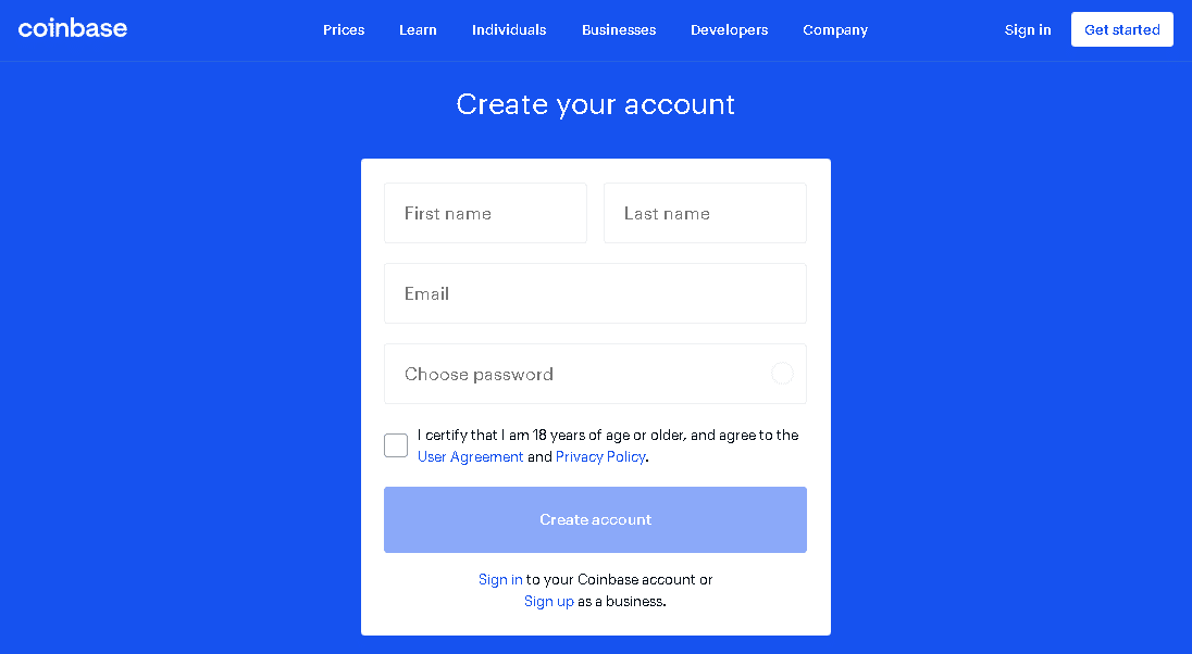 create account coinbase