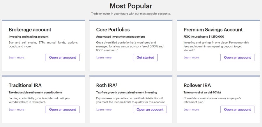 e*Trade account types