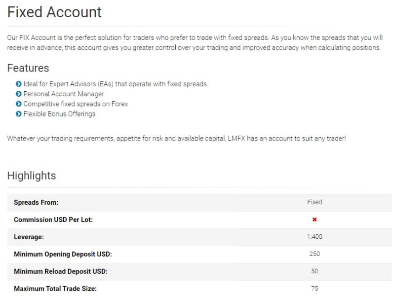 LMFX fixed account