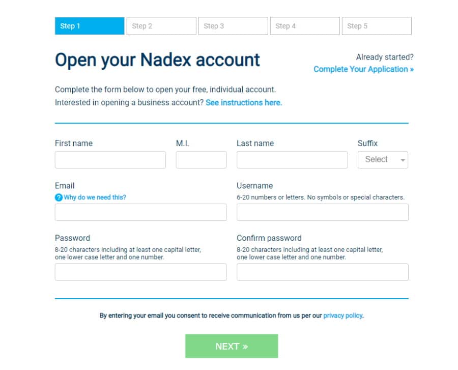 Nadex open an account