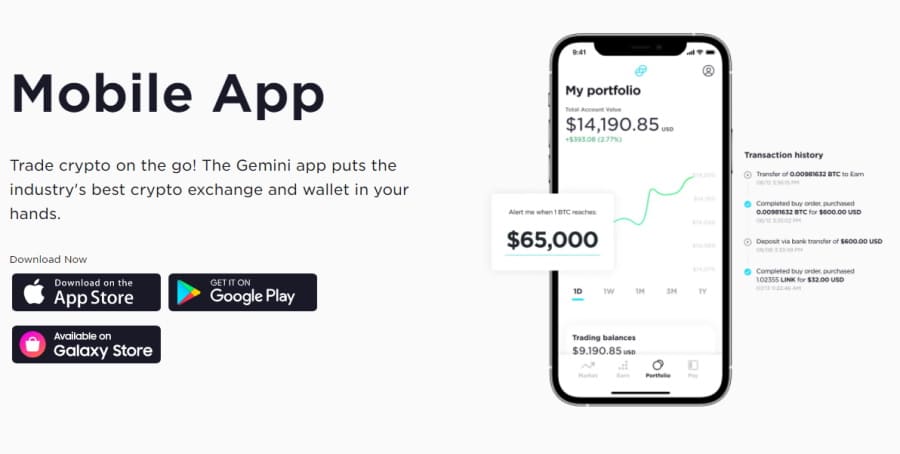 Gemini crypto trading mobile app