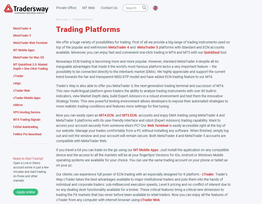 TradersWay trading platforms