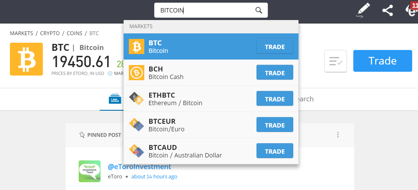 Cumpără Bitcoin on eToro