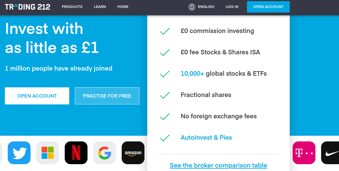 platforma na obchodovanie s akciami Trading 212 - screenshot