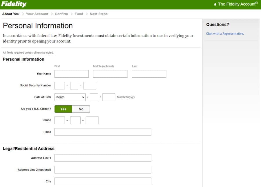 Fidelity opening an account