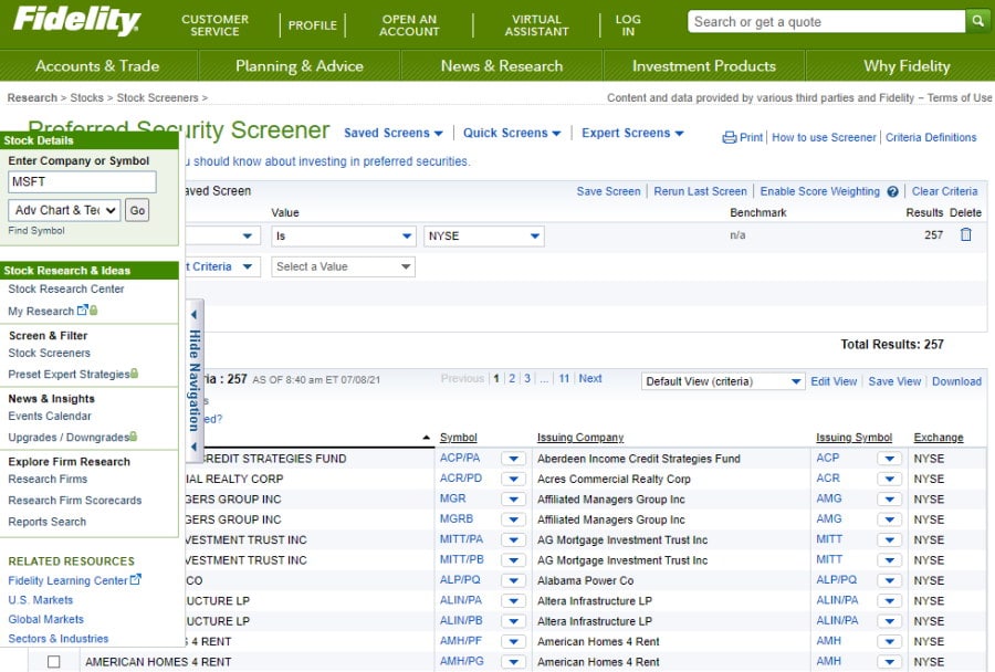 Fidelity stock screener