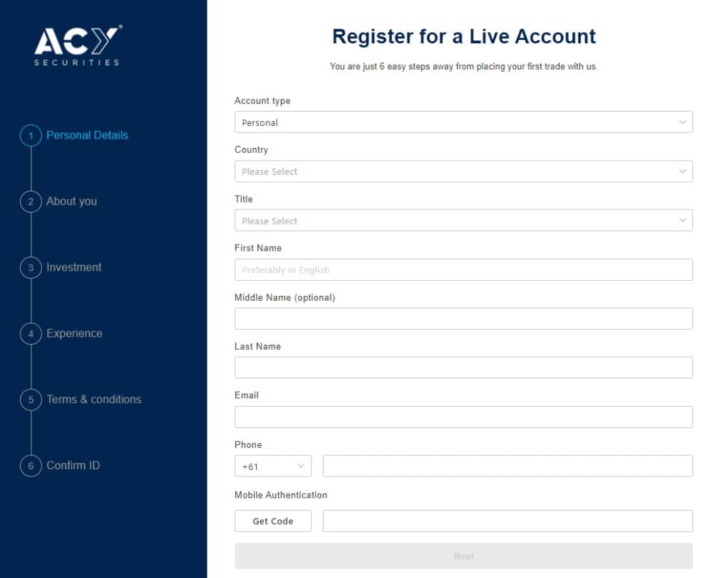 How to open an account with ACY Securities