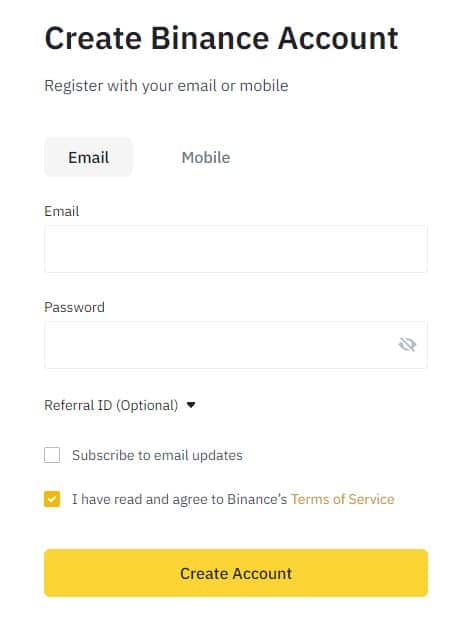 create an account binance