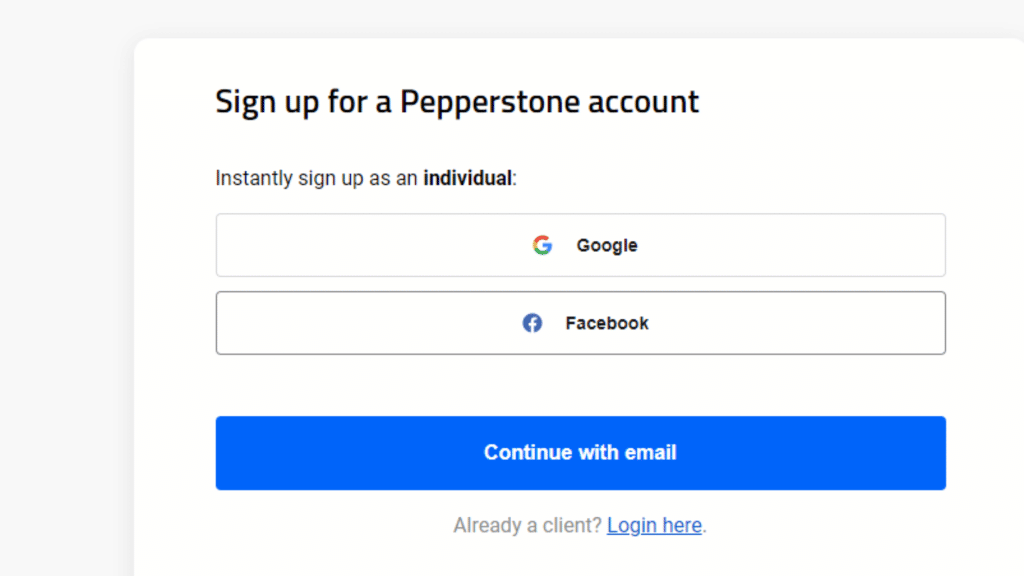 Pepperstone Signup Page