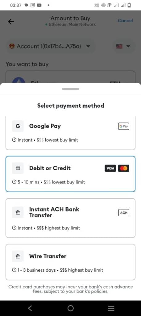 connecting your card to metamask account