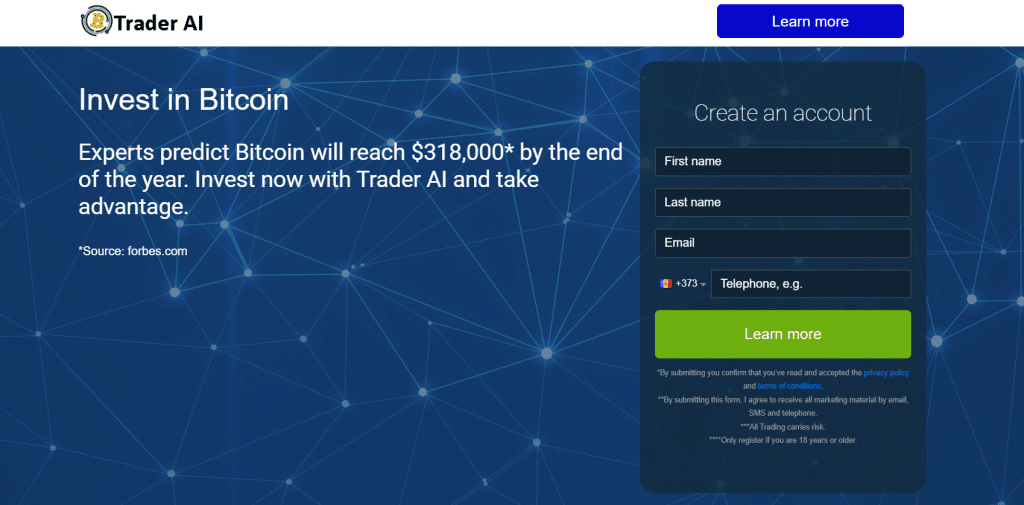 Trader AI review Homepage