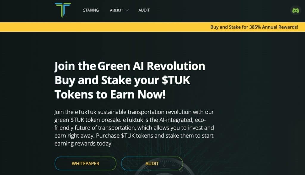 eTukTuk - a sustainable AI crypto project aims to make the TukTuk industry greener