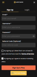 Sign up to play casino games
